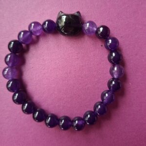 Armband met kattenkop: paars met donker kopje